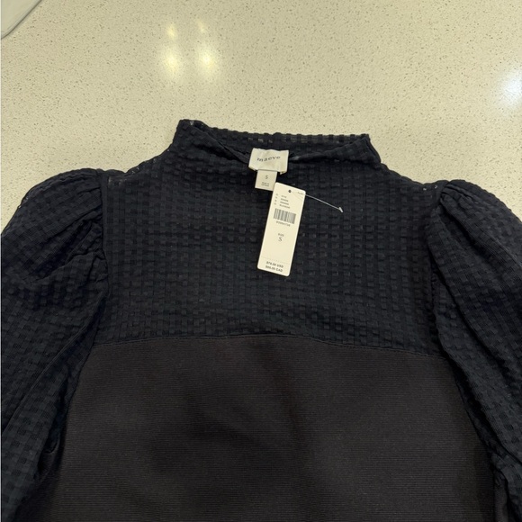 Anthropologie Maeve Black Mutton-Sleeve Mock-Neck Slim Top - Picture 4 of 5